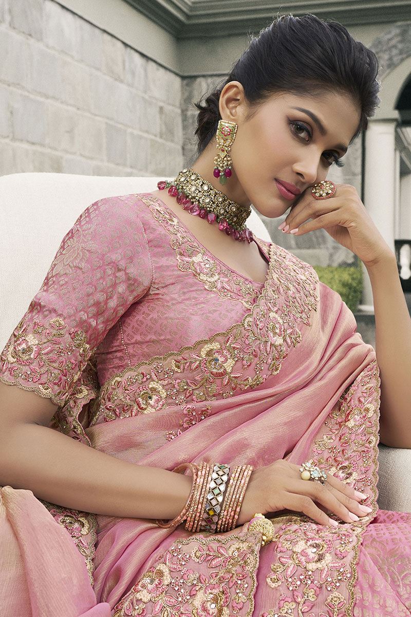Heavenly Pure Viscose Tissue Jacquard Designer Saree for Engagement, Party, and Reception
