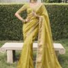 Impressive Pure Viscose Tissue Jacquard Designer Saree for Haldi, Engagement, Party, and Reception