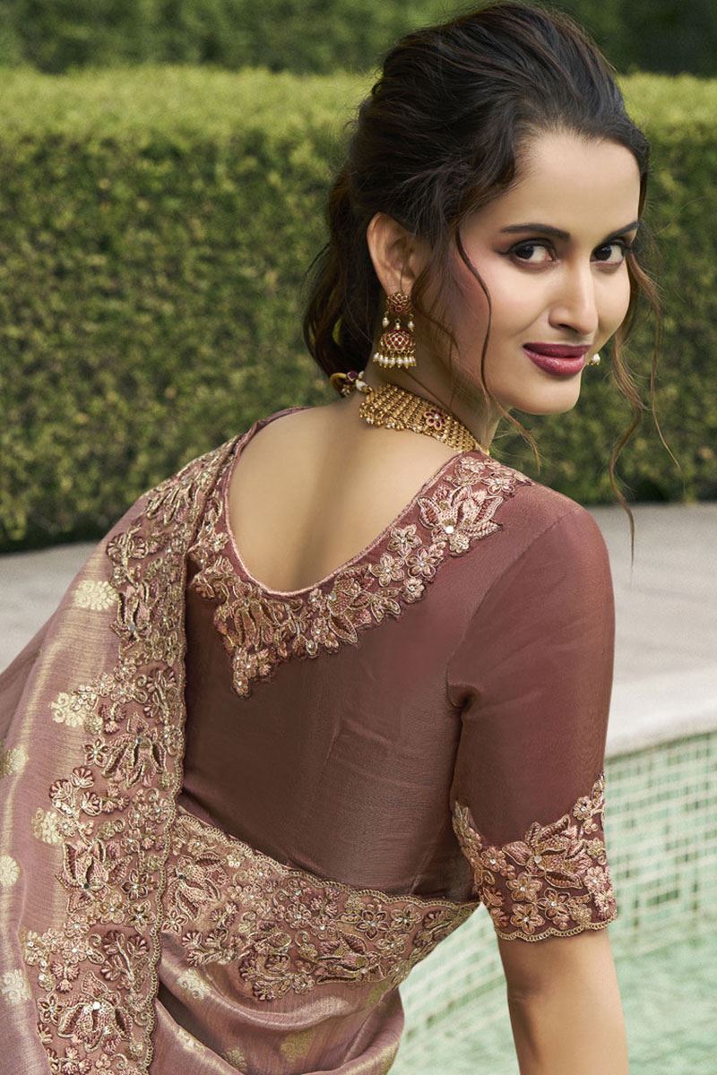 Astounding Pure Viscose Tissue Jacquard Designer Saree for Sangeet, Engagement, Party, and Reception