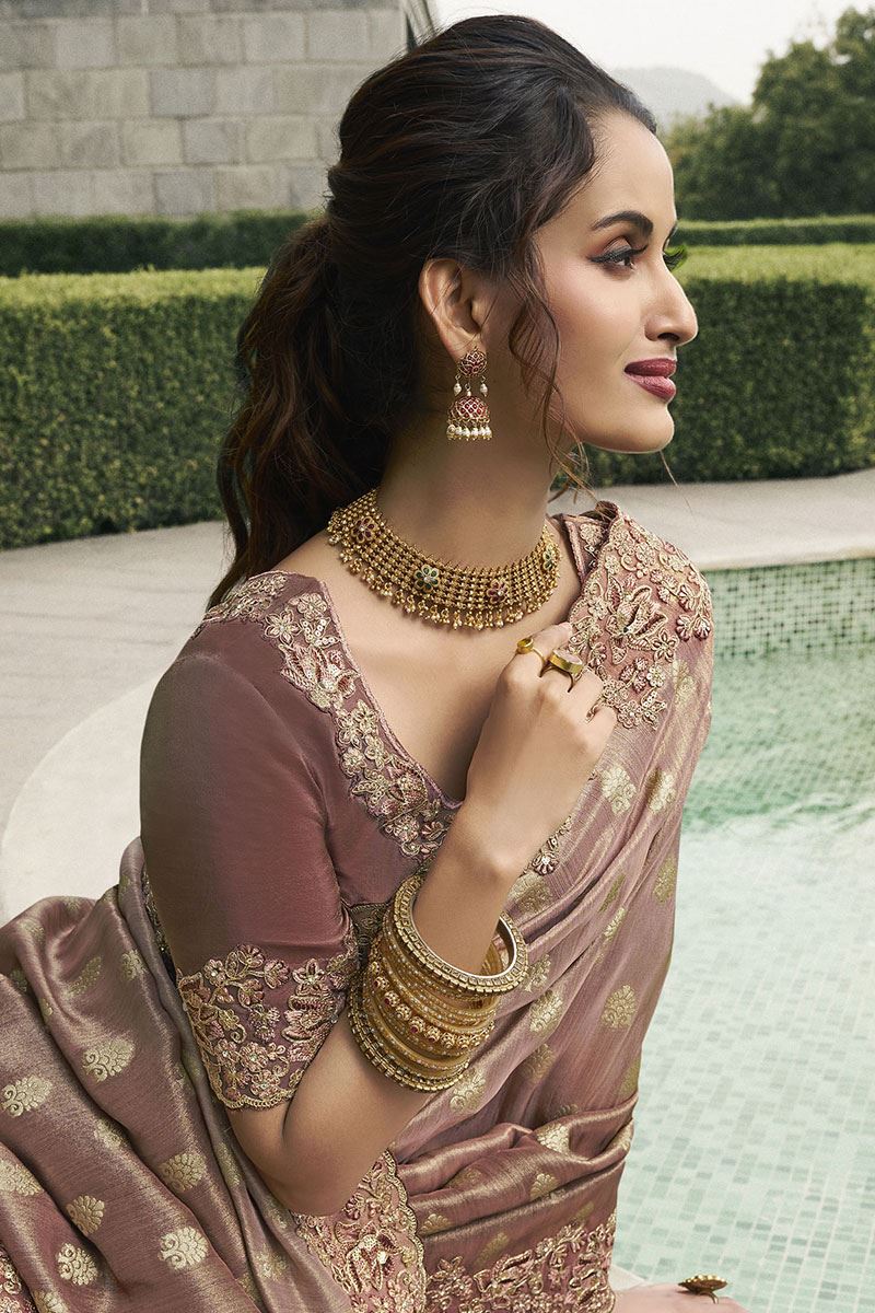 Astounding Pure Viscose Tissue Jacquard Designer Saree for Sangeet, Engagement, Party, and Reception