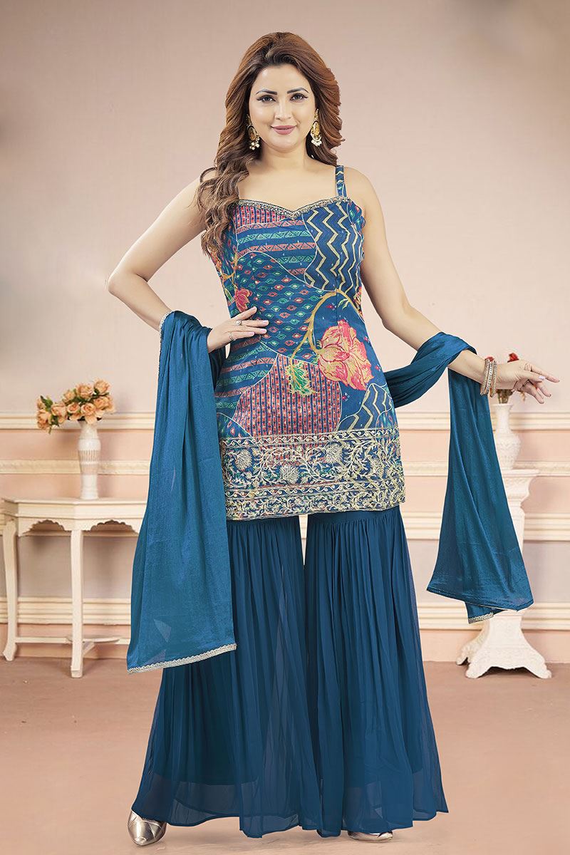 Heavenly Morpeach Designer Gharara Suit for Engagement, Reception, Party and Festivals