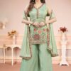 Splendid Pista Green Designer Palazzo Suit for Engagement, Sangeet, Party, and Festivals