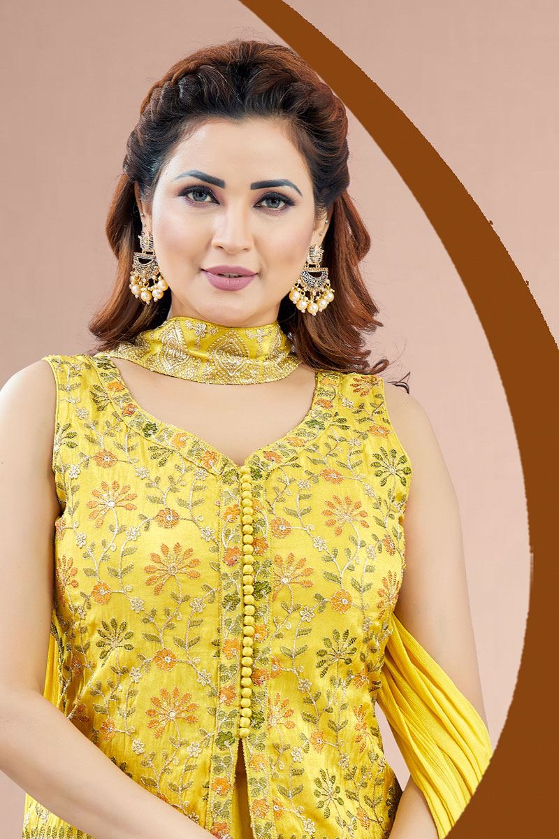 Fascinating Yellow Designer Palazzo Suit for Haldi, Party, and Festivals