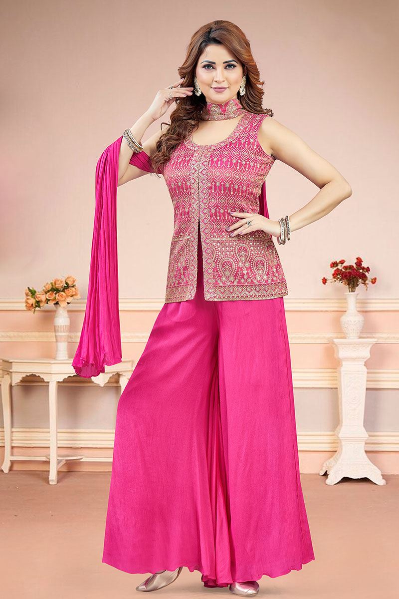 Creative Pink Designer Palazzo Suit for Engagement, Sangeet, Wedding, Reception, Party, and Festivals