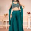 Dazzling Teal Designer Palazzo Suit for Engagement, Sangeet, Wedding, Reception, Party, and Festivals