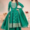 Vibrant Green Dola Silk Designer Anarkali Suit for Mehendi, Sangeet, Party, and Festivals