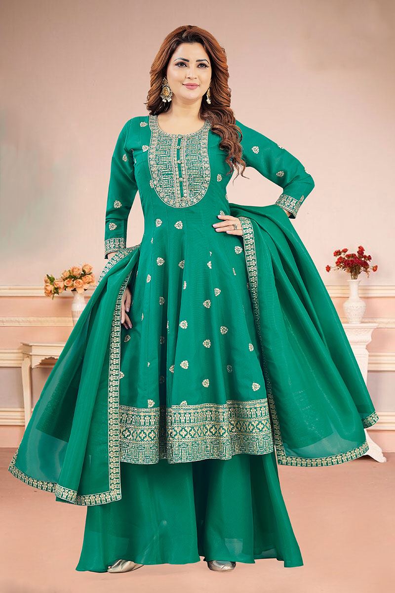 Vibrant Green Dola Silk Designer Anarkali Suit for Mehendi, Sangeet, Party, and Festivals