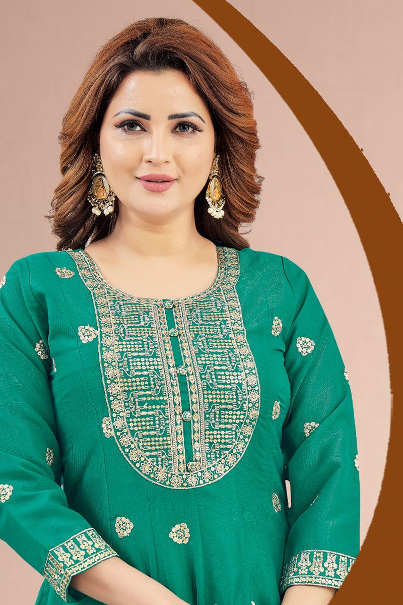Vibrant Green Dola Silk Designer Anarkali Suit for Mehendi, Sangeet, Party, and Festivals
