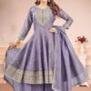 Flamboyant Lavender Dola Silk Designer Anarkali Suit for Engagement, Sangeet, Reception, Party and Festivals