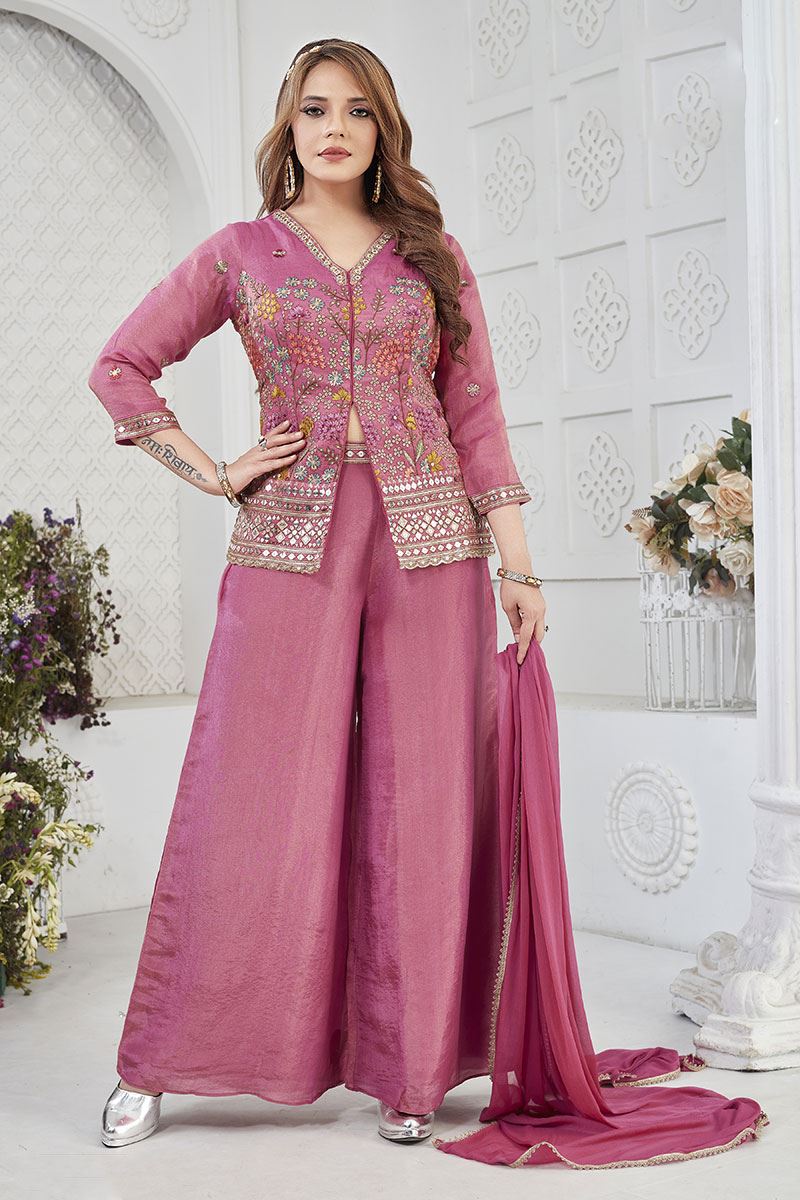 Classy Pink Designer Palazzo Suit for Engagement, Sangeet, Wedding, Reception, Party, and Festivals