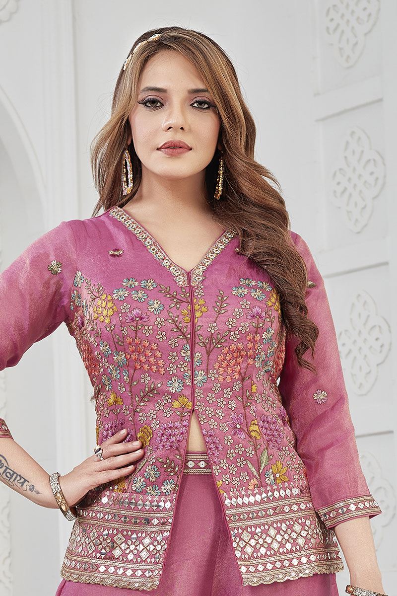 Classy Pink Designer Palazzo Suit for Engagement, Sangeet, Wedding, Reception, Party, and Festivals