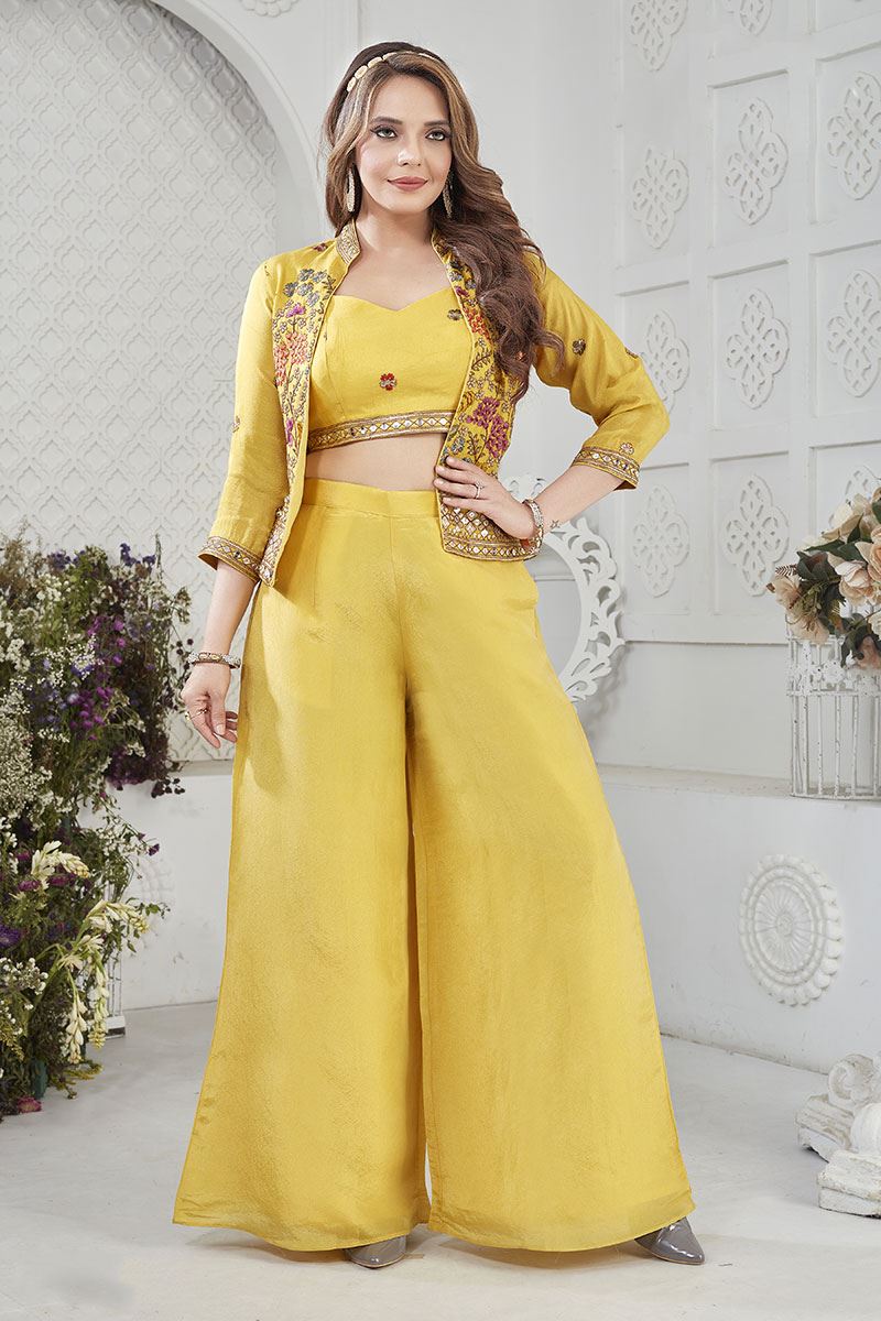 Pretty Yellow Designer Palazzo Suit for Haldi, Party, and Festivals
