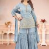 Aesthetic Light Blue Designer Gharara Suit for Engagement, Reception, Sangeet, Party, and Festivals