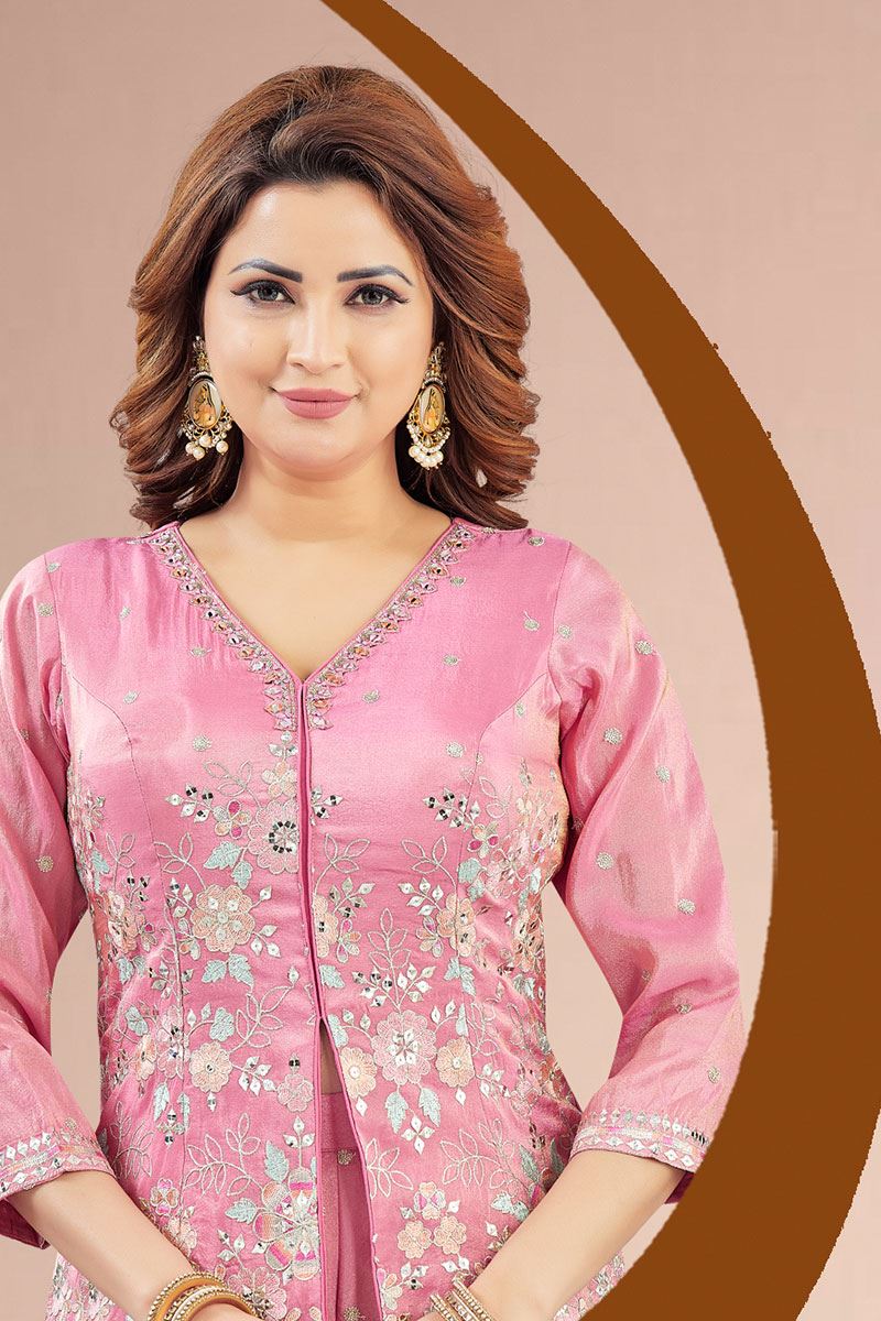Enticing Pink Designer Palazzo Suit for Engagement, Sangeet, Party, and Festivals
