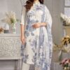 Alluring Cream and Blue Designer Straight Cut Suit for Party and Festivals