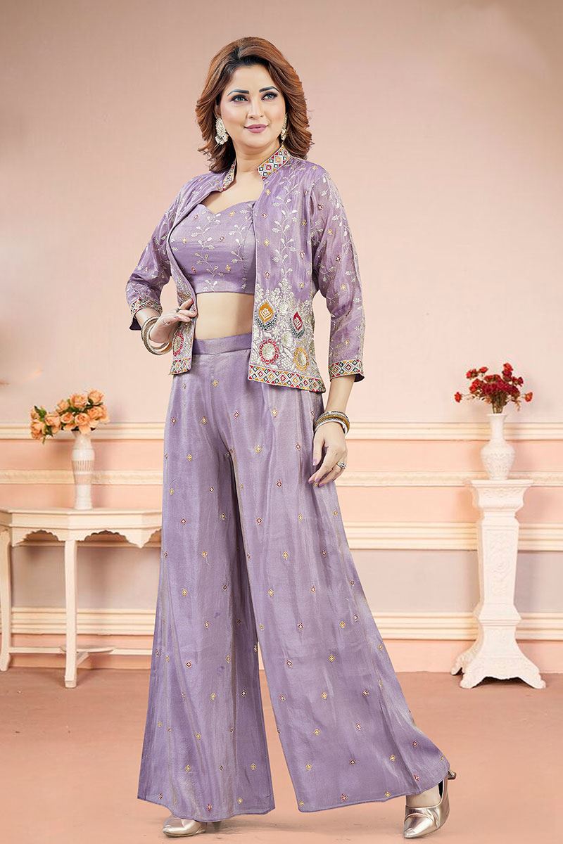 Delightful Lavender Designer Palazzo Suit for Engagement, Sangeet, Party, and Festivals