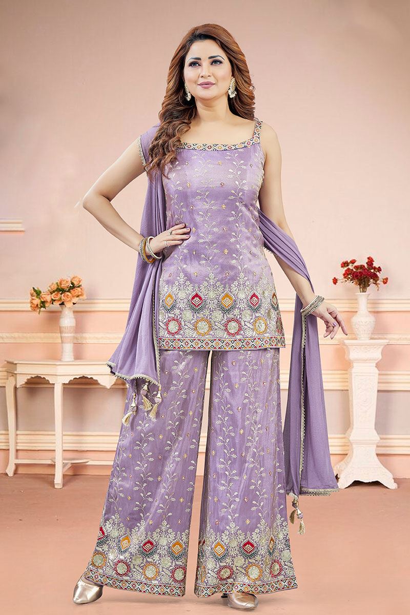 Stunning Lavender Designer Palazzo Suit for Engagement, Sangeet, Party, and Festivals