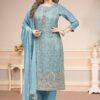 Lovely Sky Blue Designer Straight Cut Suit for Sangeet, Party, and Festivals