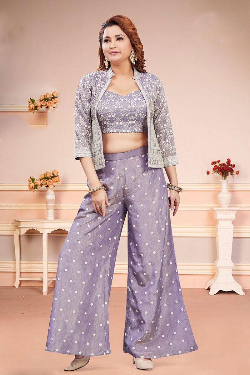 Magnificent Purple Designer Palazzo Suit for Sangeet, Party, and Festivals