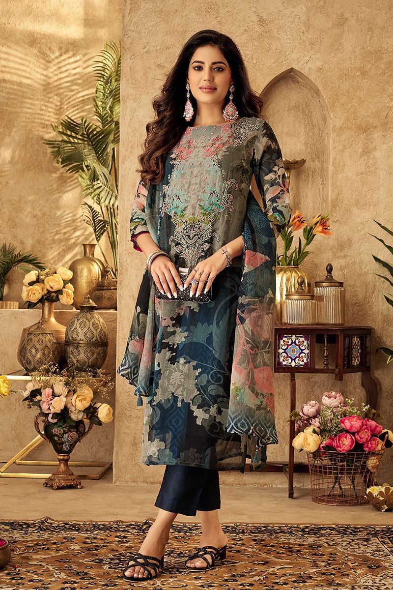 Marvelous Blue Designer Straight Cut Suit for Party, Festivals, and Sangeet