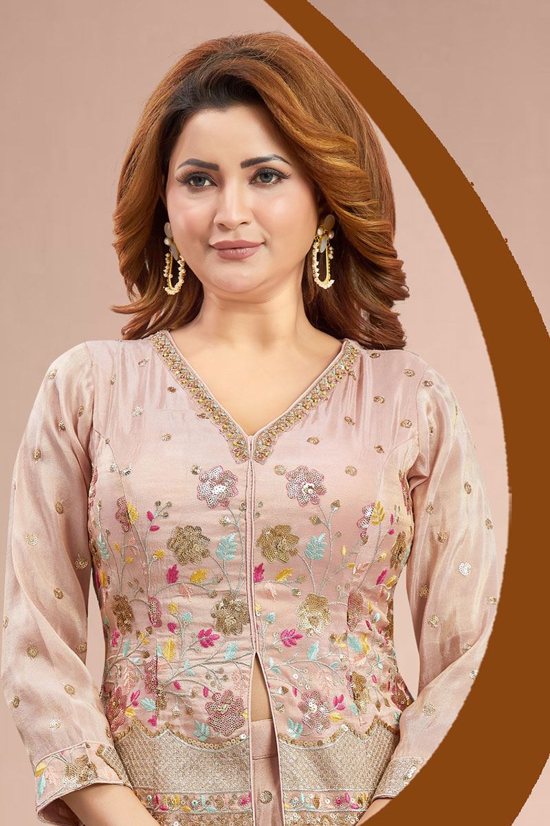 Beautiful Peach Designer Palazzo Suit for Engagement, Reception, Sangeet, Party, and Festivals