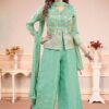 Exquisite Pista Green Designer Palazzo Suit for Engagement, Reception, Sangeet, Party, and Festivals