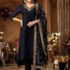 Divine Navy Blue Dola Silk Designer Anarkali Suit for Engagement, Sangeet, Reception, Party, and Festivals