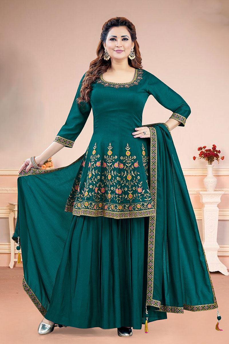 Heavenly Morpeach Designer Gharara Suit for Wedding, Reception, Party, and Festivals