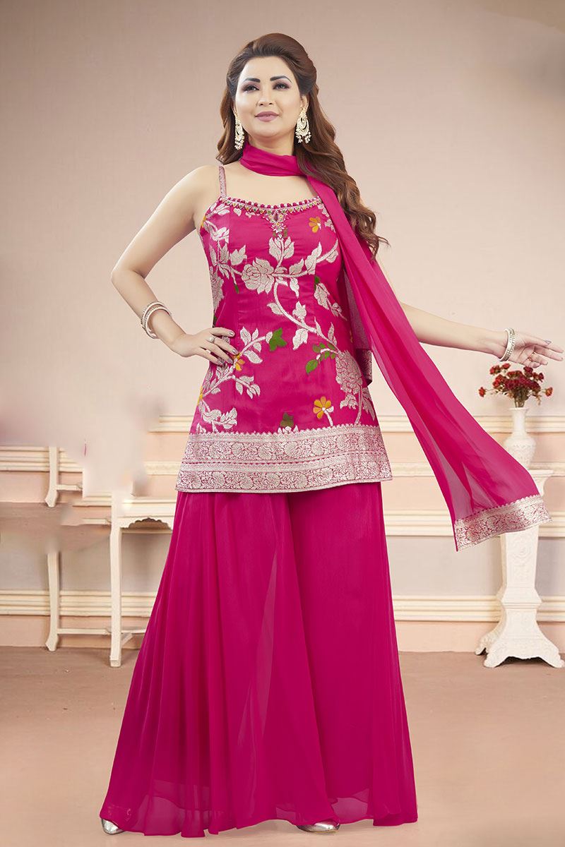 Bollywood Hot Pink Designer Palazzo Suit for Engagement, Reception, Sangeet, Party, and Festivals