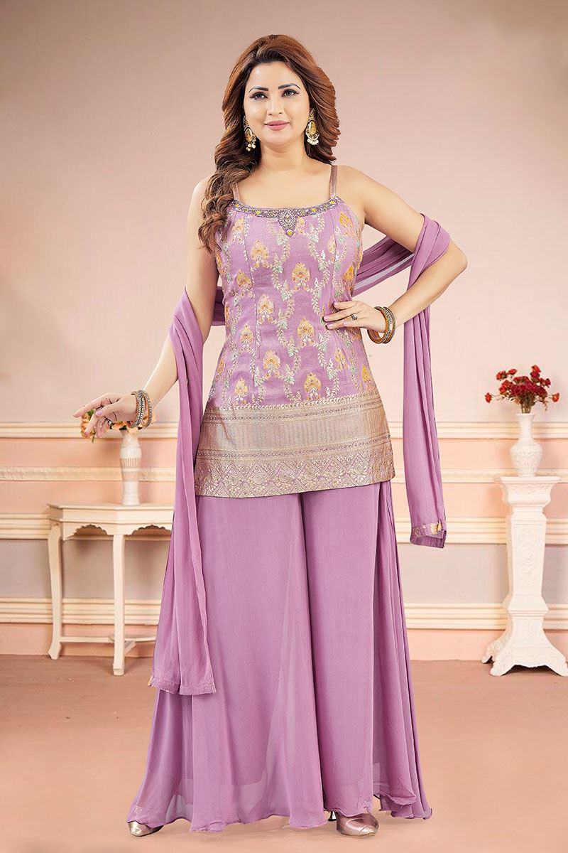 Striking Pink Designer Palazzo Suit for Engagement, Sangeet, Party, and Festivals