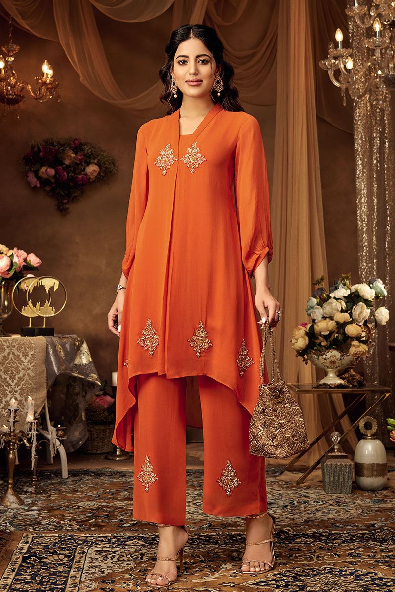 Beautiful Orange Designer Co-Ord Set for Party and Festivals