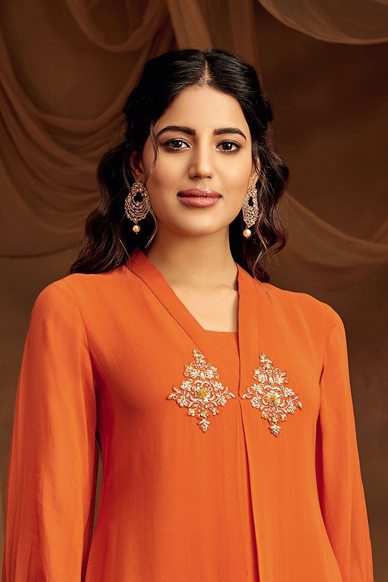 Beautiful Orange Designer Co-Ord Set for Party and Festivals