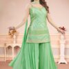 Amazing Pista Green Designer Palazzo Suit for Engagement, Reception, Sangeet, Party, and Festivals