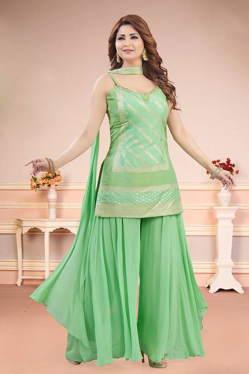 Amazing Pista Green Designer Palazzo Suit for Engagement, Reception, Sangeet, Party, and Festivals