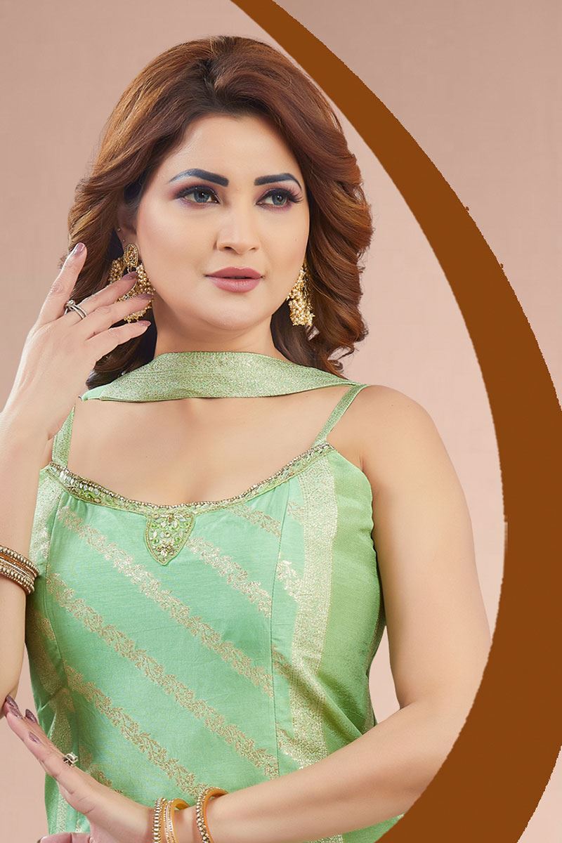 Amazing Pista Green Designer Palazzo Suit for Engagement, Reception, Sangeet, Party, and Festivals