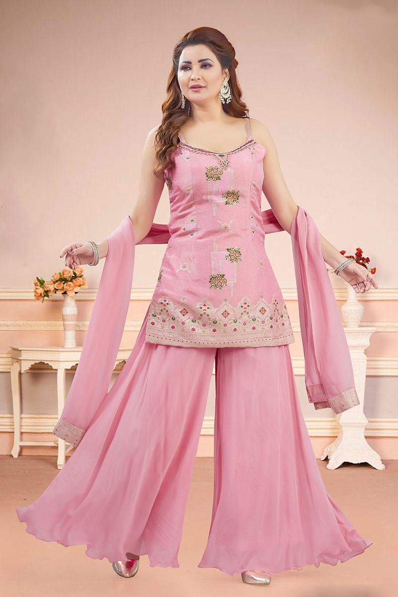 Surreal Pink Designer Palazzo Suit for Engagement, Reception, Sangeet, Party, and Festivals