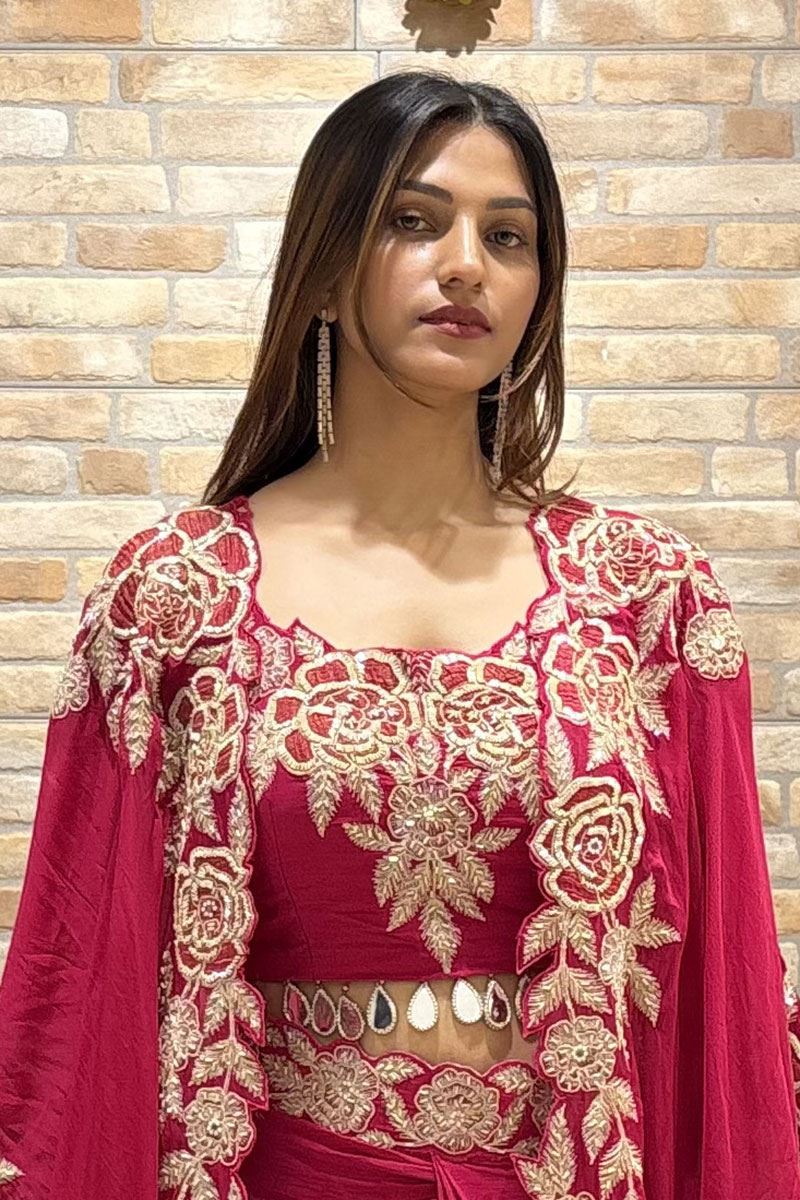 Spectacular Magenta Designer Indo-Western Suit for Engagement, Reception, Sangeet, and Party