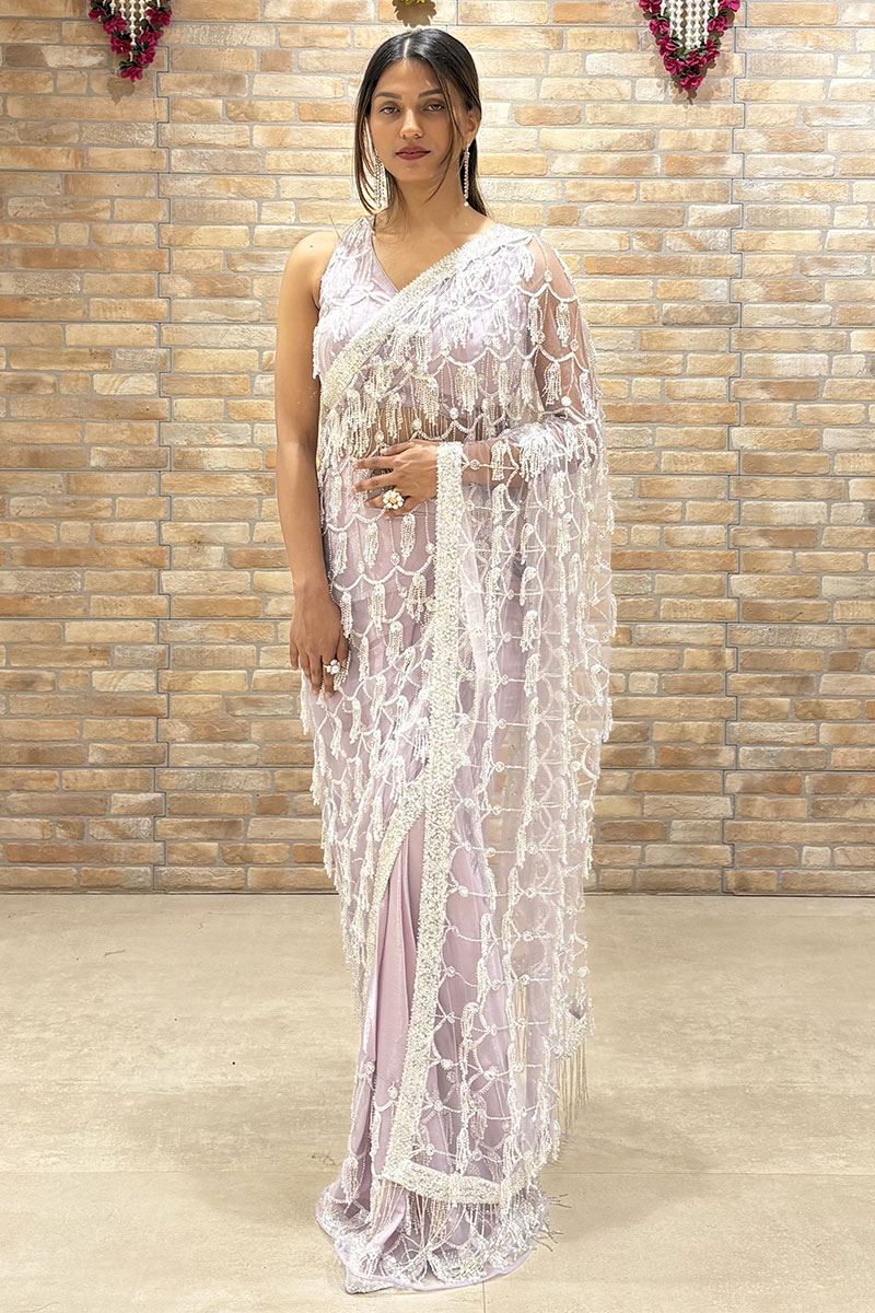 Royal Net Designer Saree for Engagement, Sangeet, and Party