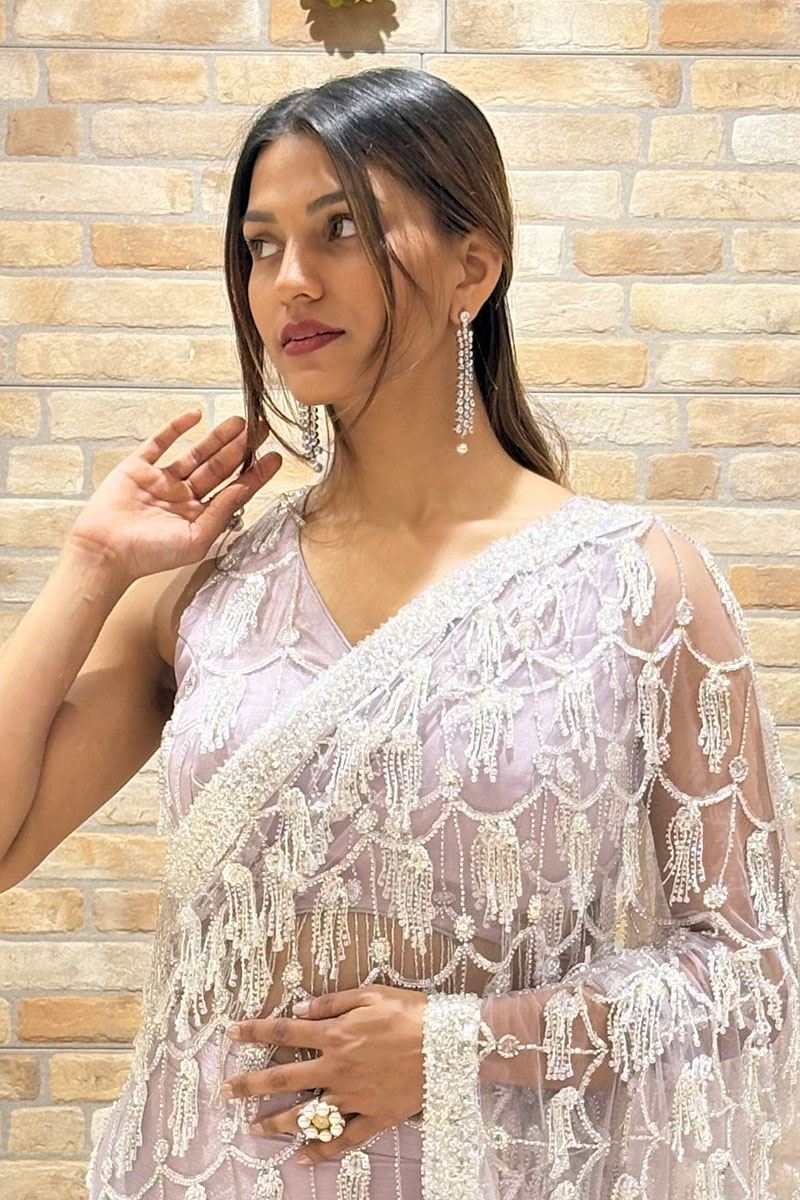 Royal Net Designer Saree for Engagement, Sangeet, and Party