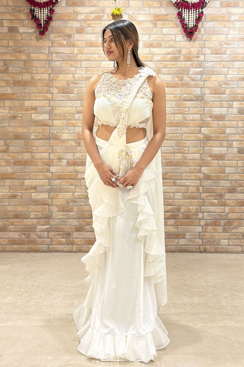 Ethnic Chinnon Designer Saree for Engagement, Sangeet, and Party