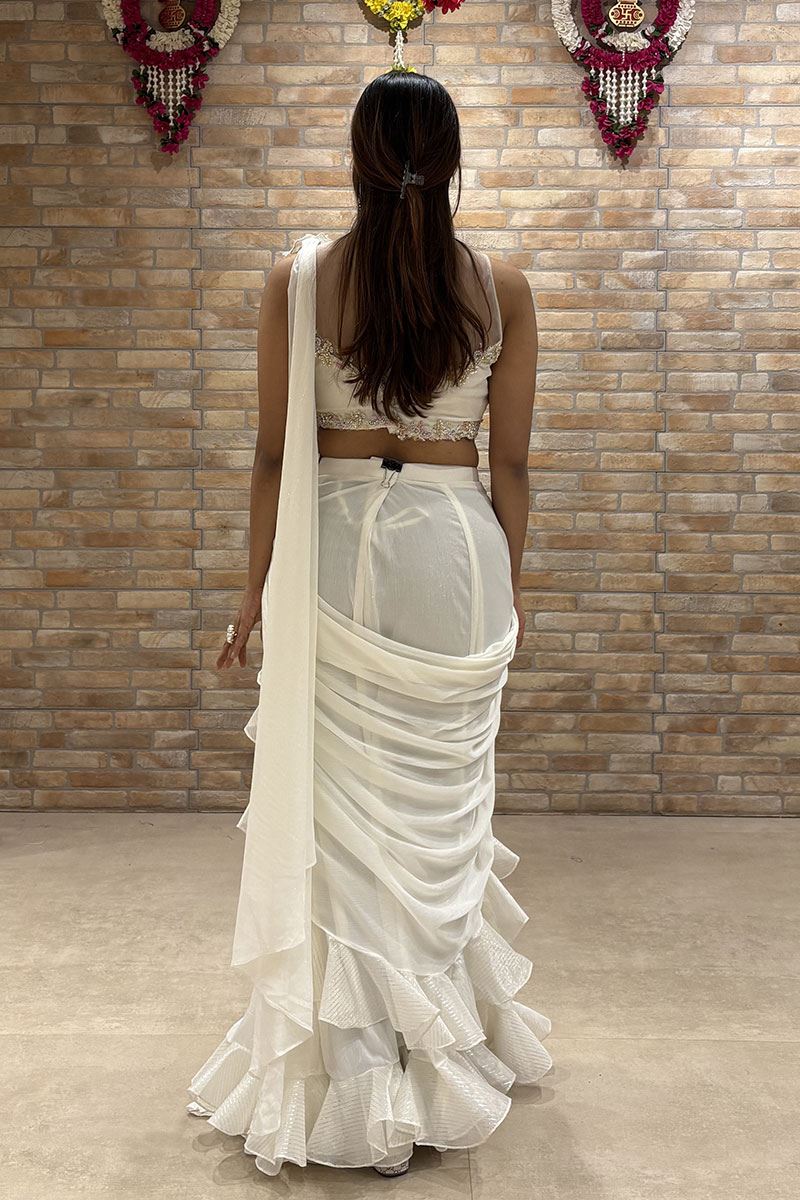 Ethnic Chinnon Designer Saree for Engagement, Sangeet, and Party