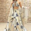Exuberant Grey and Gold Designer Indo-Western Lehenga Choli for Engagement, Sangeet, Reception, and Party