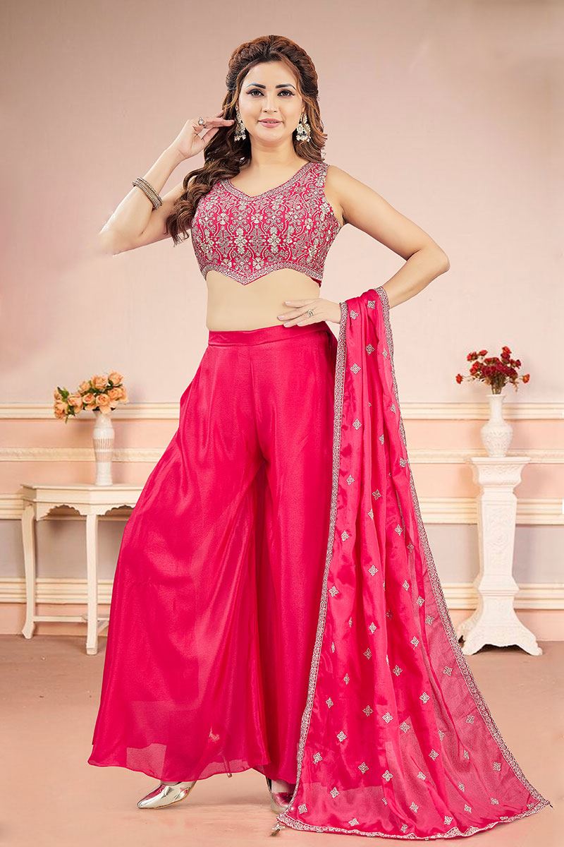 Exuberant Hot Pink Designer Palazzo Suit for Engagement, Reception, Sangeet, Party, and Festivals