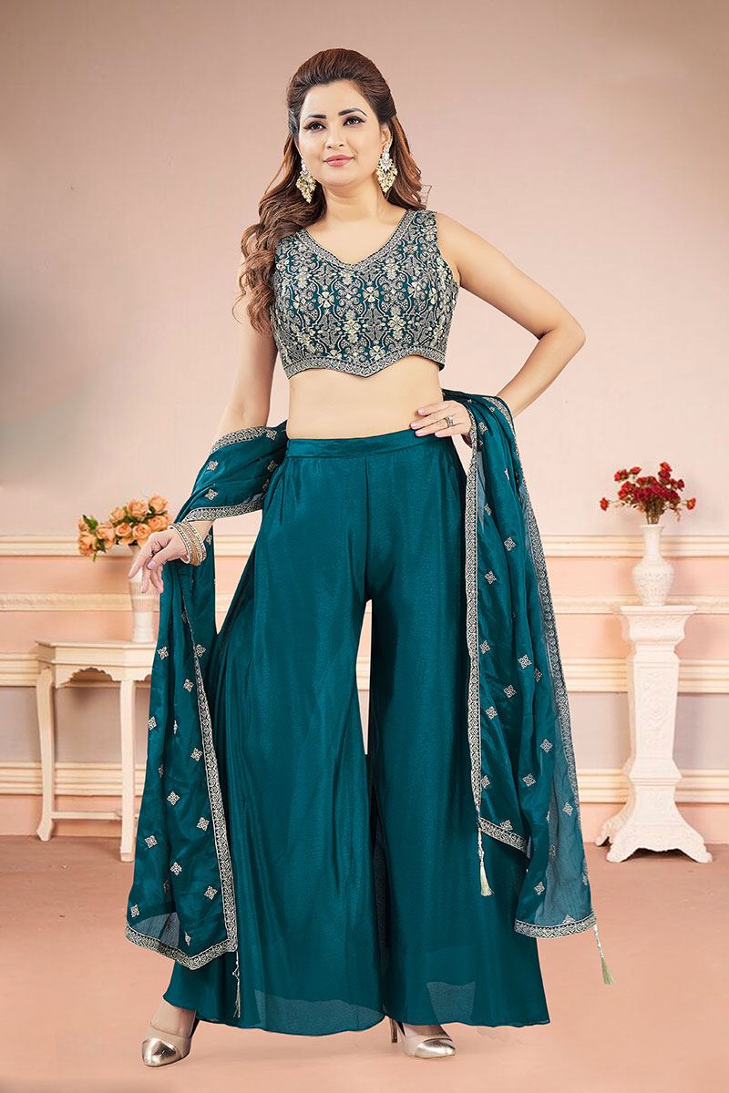 Astounding Blue Designer Palazzo Suit for Engagement, Reception, Sangeet, Party, and Festivals