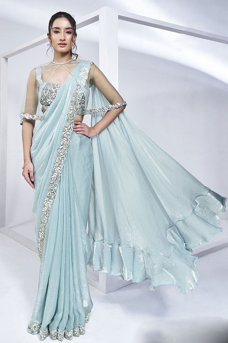 Royal Two Tone Satin Silk Designer Saree for Party