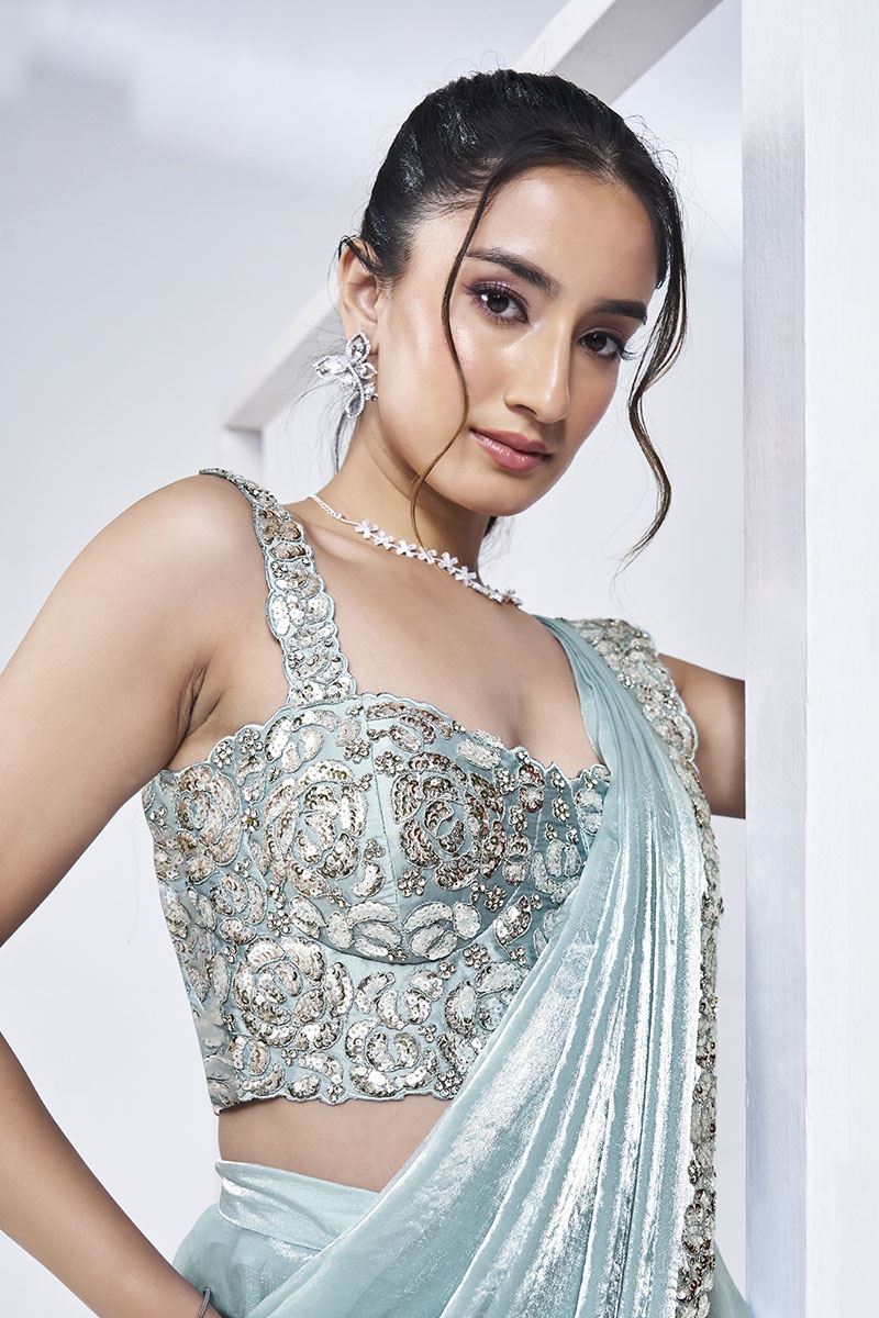 Royal Two Tone Satin Silk Designer Saree for Party