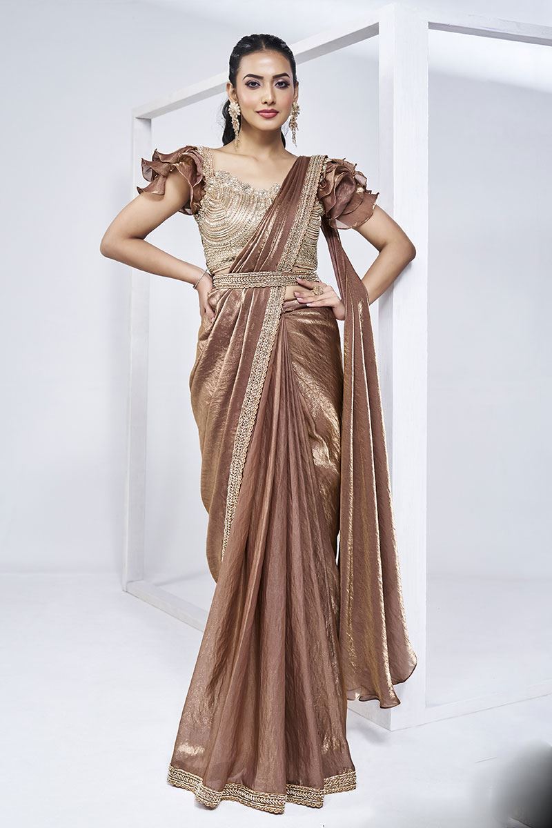Captivating Two Tone Satin Silk Designer Saree for Party