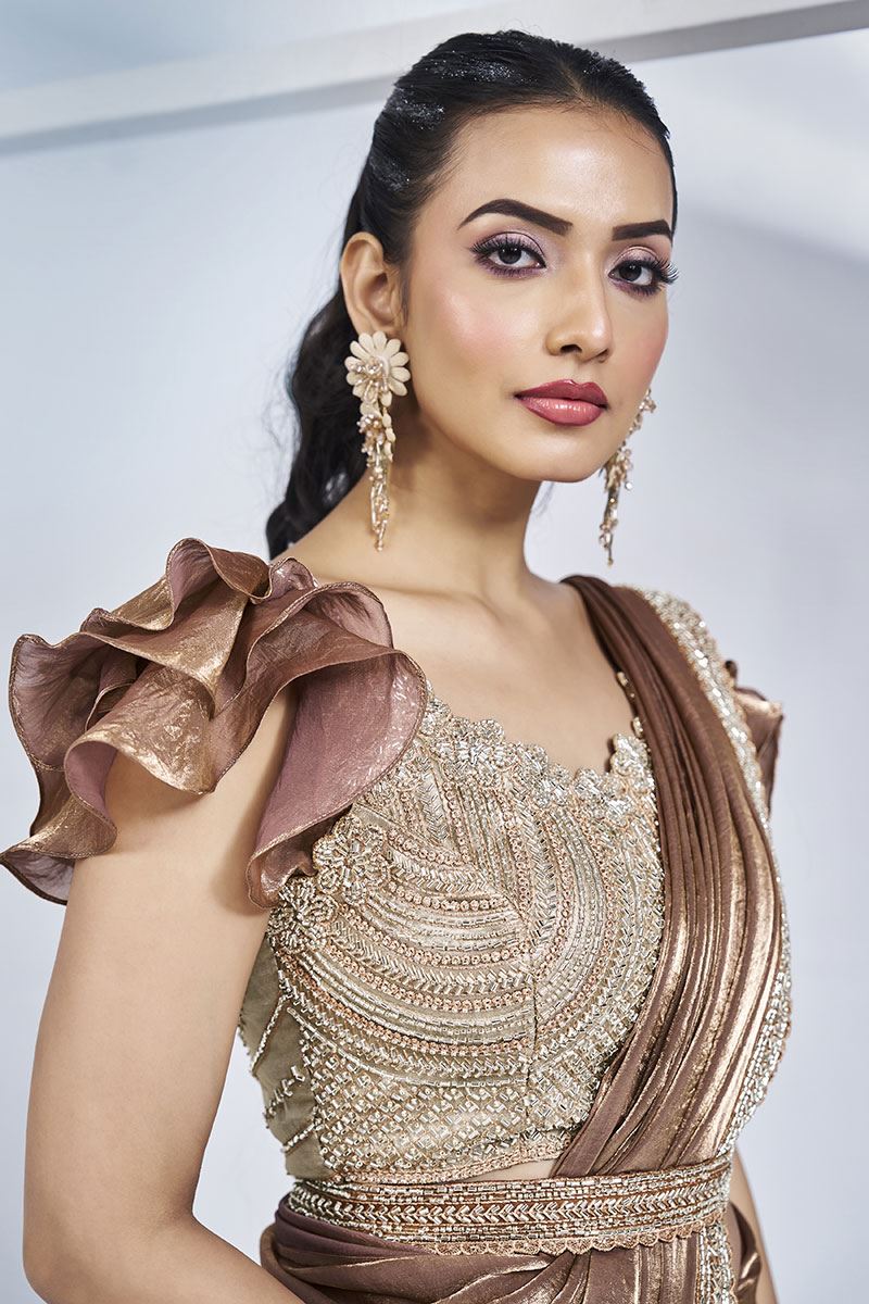 Captivating Two Tone Satin Silk Designer Saree for Party