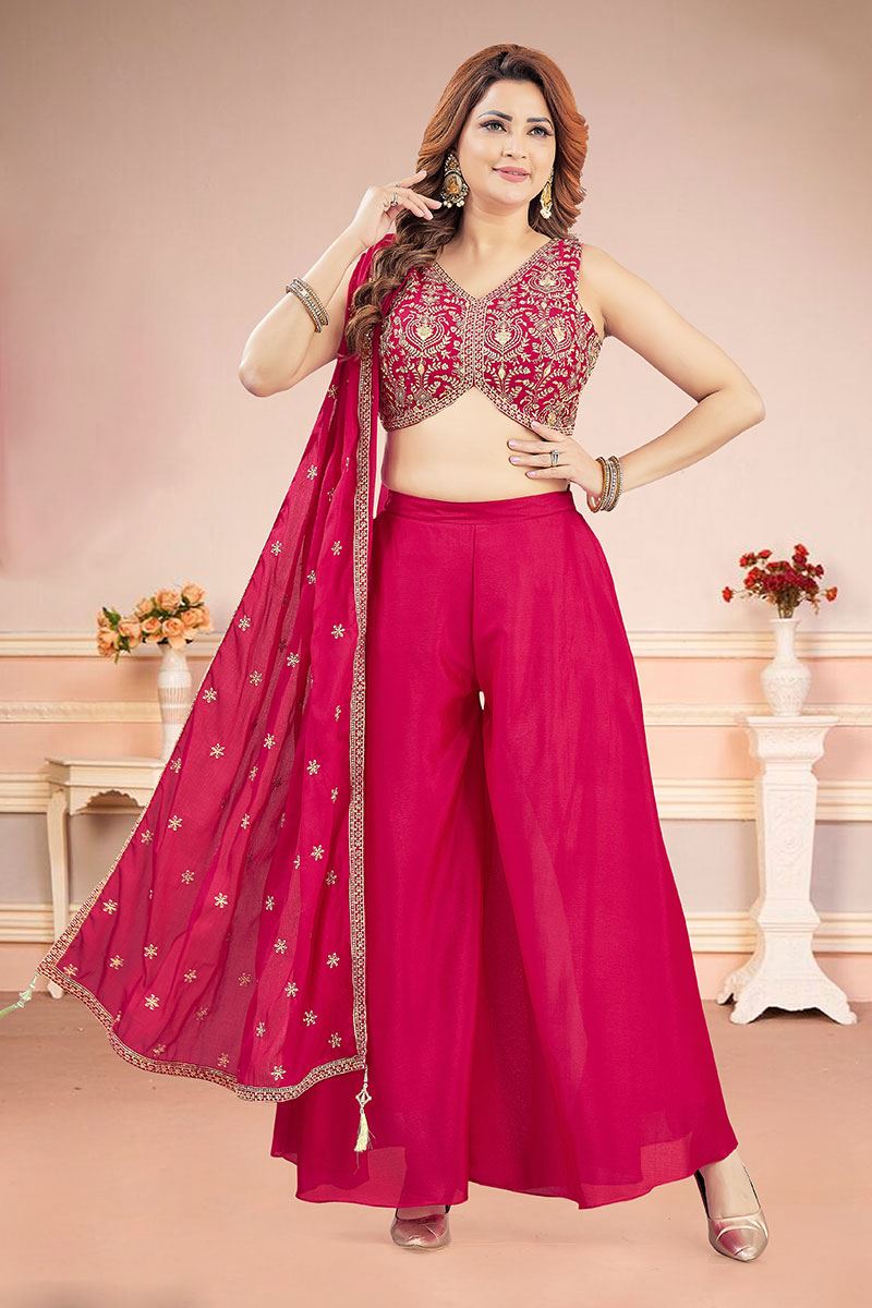 Magnificent Magenta Designer Palazzo Suit for Engagement, Reception, Sangeet, and Party