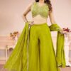 Artistic Mehendi Green Designer Palazzo Suit for Mehendi, Reception, Sangeet, and Party